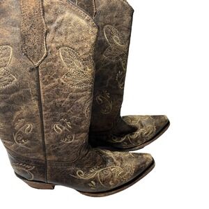 Circle G Women's‎ Cowgirl Boots 6.5 M Brown Dragonfly Stitch Distressed Rodeo